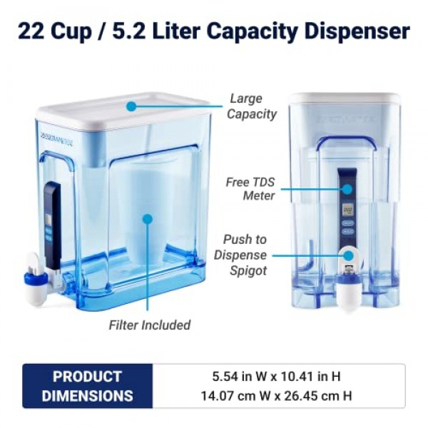 ZeroWater 22 Cup Ready-Read 5-Stage Water Filter Dispenser, NSF Ce...