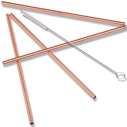 ZERRO Copper Straws Food Safe Solid Copper Mule Drinking Straws Se...