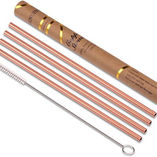 ZERRO Copper Straws Food Safe Solid Copper Mule Drinking Straws Se...