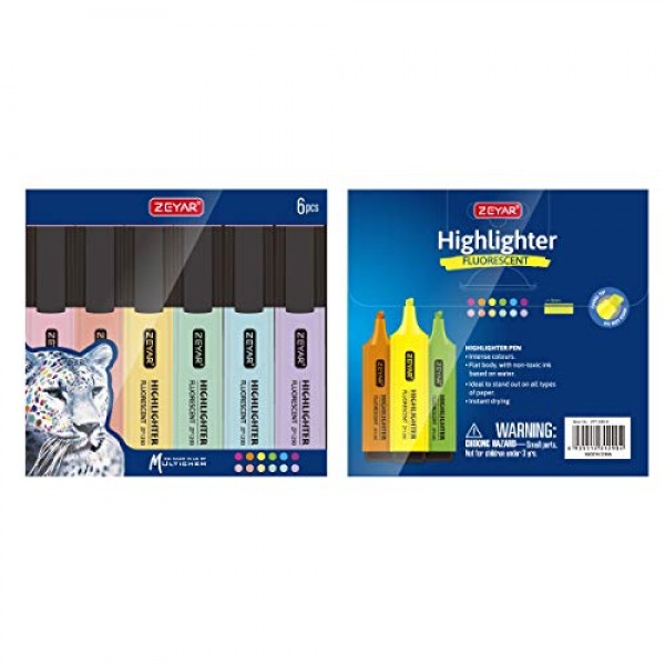ZEYAR Highlighter Pastel Colors Chisel Tip Marker Pen, Assorted Co...