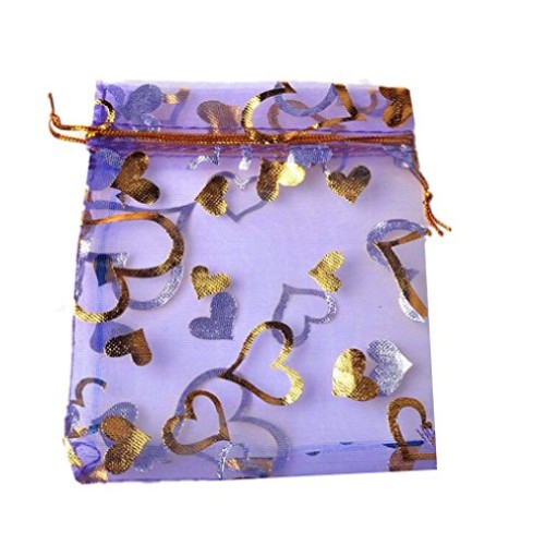 100pcs Organza Wedding Party Gift Bags Heart Pattern Sheer Drawstr...