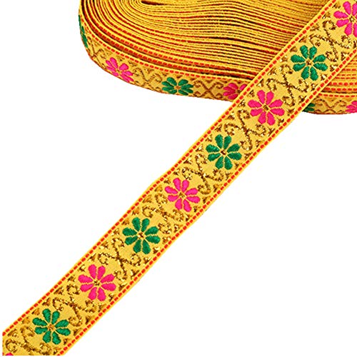 7 Yard 7/8 Daisy Floral Embroidered Jacquard Ribbon Metallic Vint...