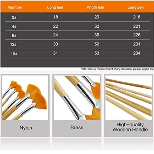 ZHOUXINXING 5Pcs/Set,fan-Shaped Nylon Hair short Wood Rod brush pa...