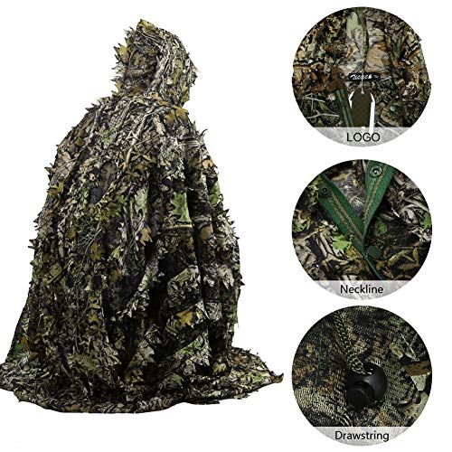 Zicac Outdoor 3D Leaves Camouflage Ghillie Poncho Camo Cape Cloak ...