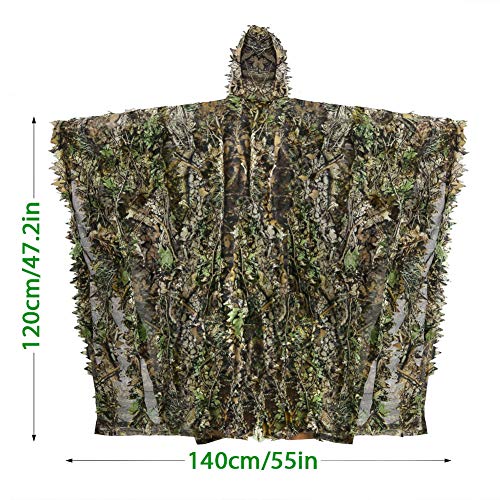 Zicac Outdoor 3D Leaves Camouflage Ghillie Poncho Camo Cape Cloak ...