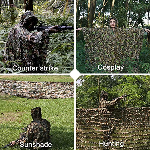 Zicac Outdoor 3D Leaves Camouflage Ghillie Poncho Camo Cape Cloak ...