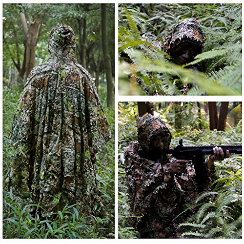 Zicac Outdoor 3D Leaves Camouflage Ghillie Poncho Camo Cape Cloak ...