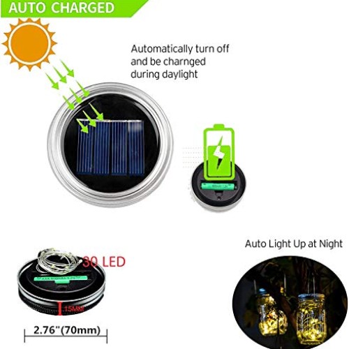 ZNYCYE Solar Mason Jar Lights, 12 Pack 30 Led String Fairy Star Fi...
