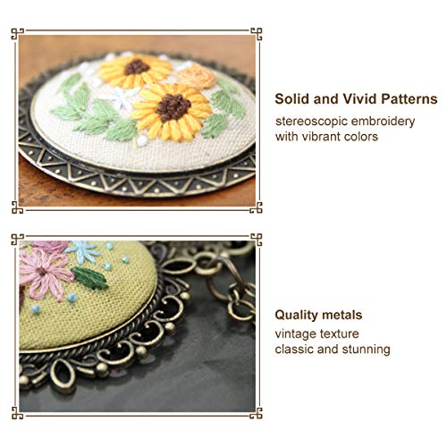 Embroidery Ornament 4 PCS Kit, Embroidered Pendants Floral Embroid...