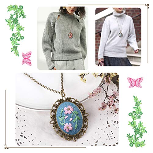 Embroidery Ornament 4 PCS Kit, Embroidered Pendants Floral Embroid...