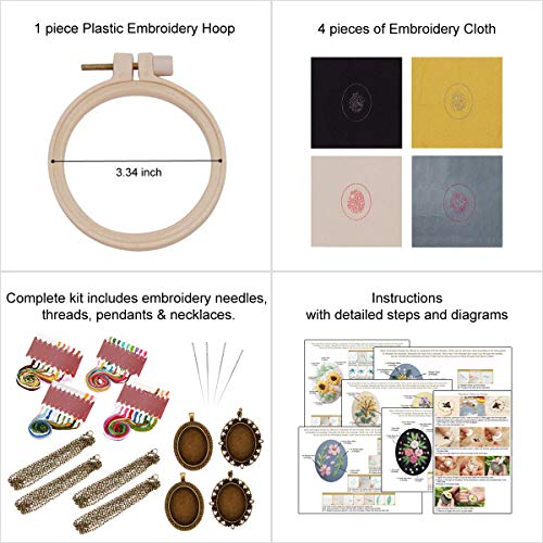 Embroidery Ornament 4 PCS Kit, Embroidered Pendants Floral Embroid...