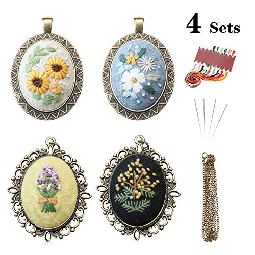 Embroidery Ornament 4 PCS Kit, Embroidered Pendants Floral Embroid...