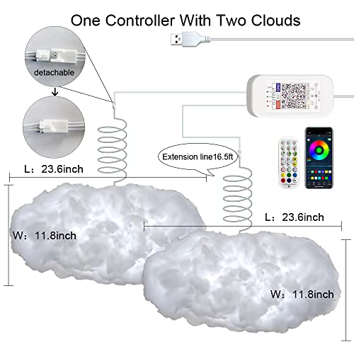 ZOKON 2PCS 3D Big Cloud lightning Light Kit Music Sync Warm Multic...