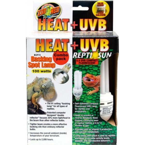 Zoo Med Heat and UVB Basking Spot Lamp and Reptile Sun Fluorescent...