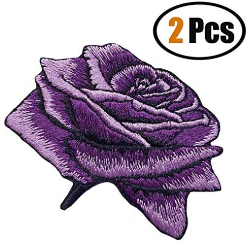 ZOOPOLR 2 Pack Delicate Embroidered Patches, Purple Rose Embroider...