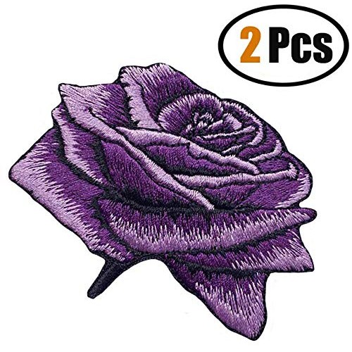 ZOOPOLR 2 Pack Delicate Embroidered Patches, Purple Rose Embroider...