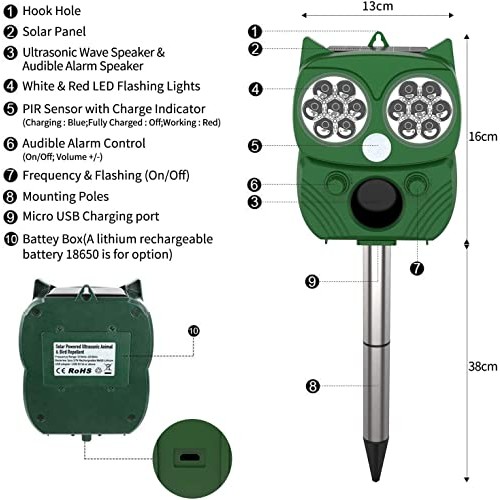 ZOVENCHI Ultrasonic Animal Repellent, Outdoor Solar Powered and Wa...