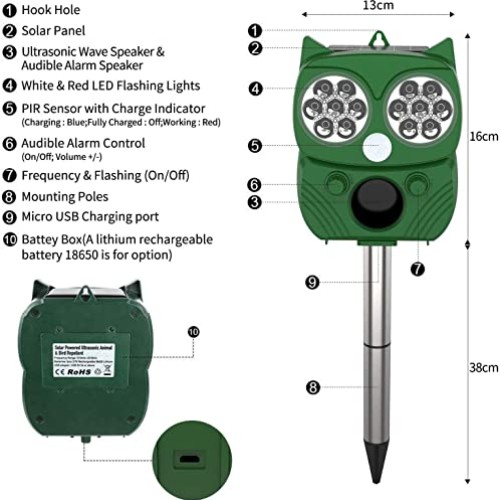 ZOVENCHI Ultrasonic Animal Repellent, Outdoor Solar Powered and Wa...