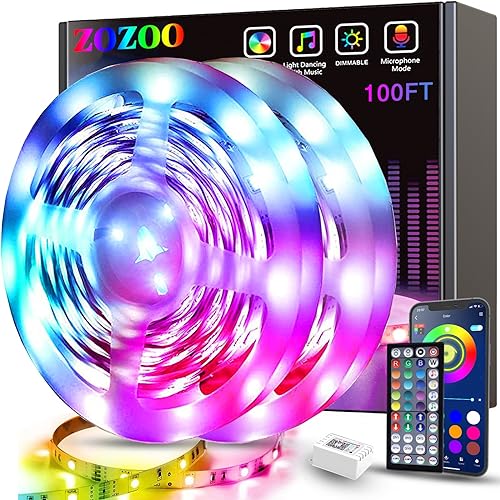 ZOZOO 100ft Led Lights for Bedroom2 Rolls of 50ft, Smart RGB Led...