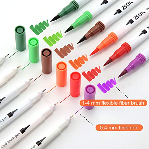 ZSCM 60 Colors Dual Tip Brush Pens Art Markers Set, Fine and Brush...