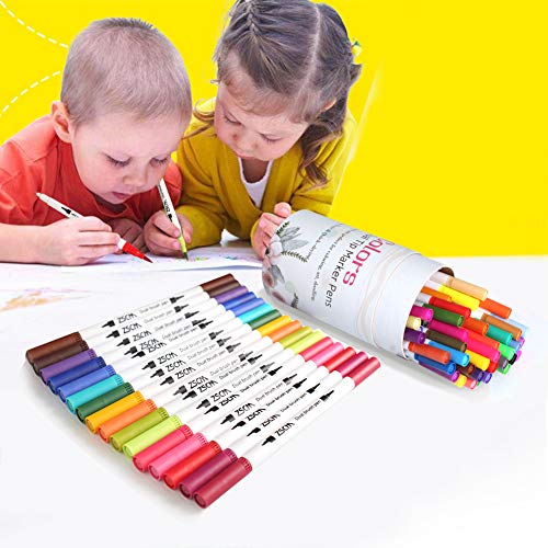 ZSCM 60 Colors Dual Tip Brush Pens Art Markers Set, Fine and Brush...