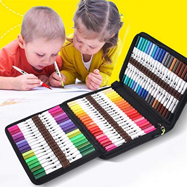 ZSCM Coloring Art Markers Set, 60 Colors Dual Tips Fine Point Wate...