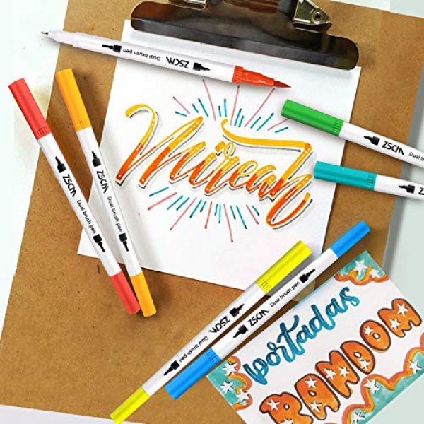 ZSCM Coloring Art Markers Set, 60 Colors Dual Tips Fine Point Wate...