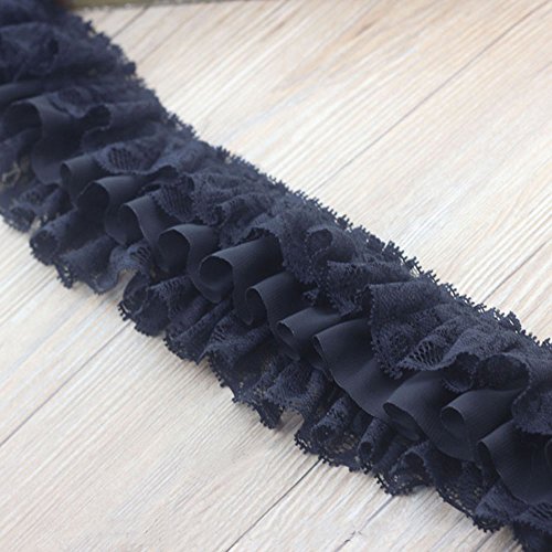3-3/ 4 Wide Pleated Chiffon Lace Trims Ruffled Lace Trims for Cl...