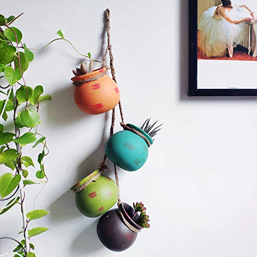 4PCS 4.0 Inch Hanging Succulent Planters Dangling Ceramic Pot Wall...
