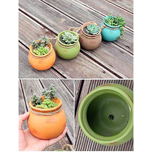4PCS 4.0 Inch Hanging Succulent Planters Dangling Ceramic Pot Wall...