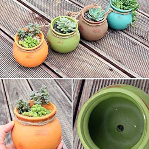 4PCS 4.0 Inch Hanging Succulent Planters Dangling Ceramic Pot Wall...