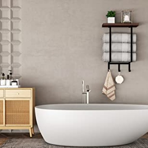 ZUJJAFY Towel Racks for Bathroom Wall Mounted Towel Rack with Wood...