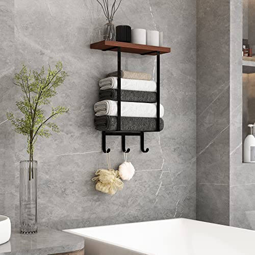 ZUJJAFY Towel Racks for Bathroom Wall Mounted Towel Rack with Wood...