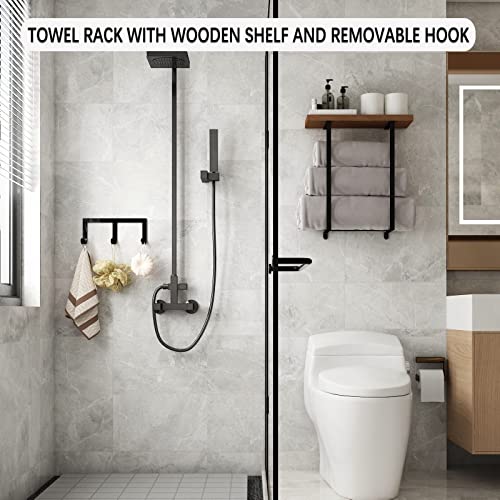 ZUJJAFY Towel Racks for Bathroom Wall Mounted Towel Rack with Wood...