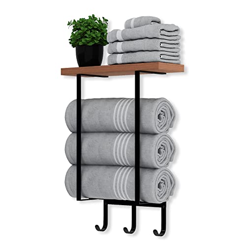 ZUJJAFY Towel Racks for Bathroom Wall Mounted Towel Rack with Wood...
