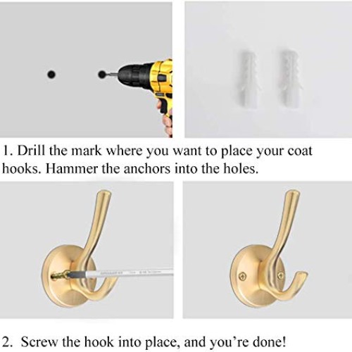 ZUONAI Gold Hooks 2 Pack Heavy Duty Brass Wall Gold Coat Hook Deco...