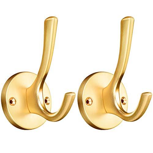 ZUONAI Gold Hooks 2 Pack Heavy Duty Brass Wall Gold Coat Hook Deco...