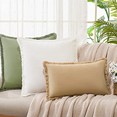 ZWJD Pillow Covers 20x20 Set of 2 Cream Throw Pillow Covers with F...