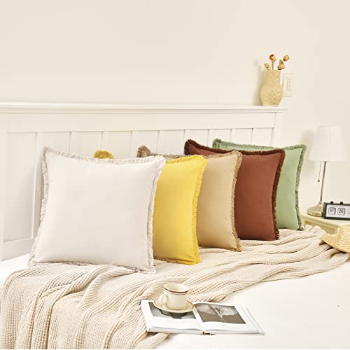 ZWJD Pillow Covers 20x20 Set of 2 Cream Throw Pillow Covers with F...