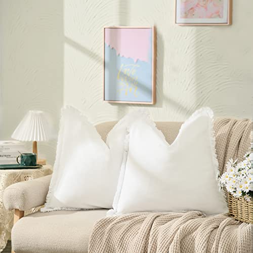 ZWJD Pillow Covers 20x20 Set of 2 Cream Throw Pillow Covers with F...