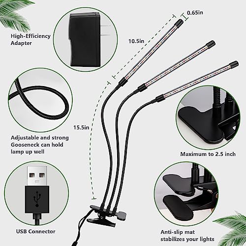 ZXMEAN LED Grow Light, 3 Heads Red Blue White Full Spectrum Plant ...