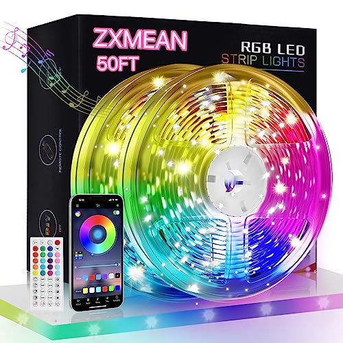 ZXMEAN Led Lights for Bedroom 50ft LED Strip Lights Music Sync Col...
