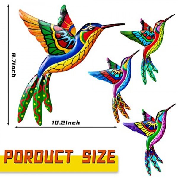 4 Pack Metal Hummingbird Wall Art Decor Metal Colorful Birds 3D Ou...