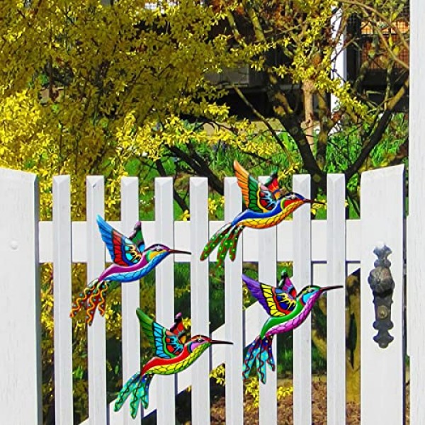4 Pack Metal Hummingbird Wall Art Decor Metal Colorful Birds 3D Ou...