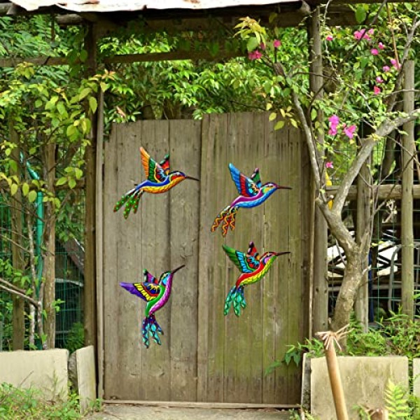 4 Pack Metal Hummingbird Wall Art Decor Metal Colorful Birds 3D Ou...