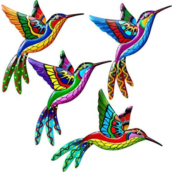 4 Pack Metal Hummingbird Wall Art Decor Metal Colorful Birds 3D Ou...