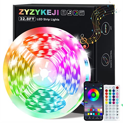 zyzykeji 32.8ft Led Lights for Bedroom, 5050 RGB Strip Music Sync ...