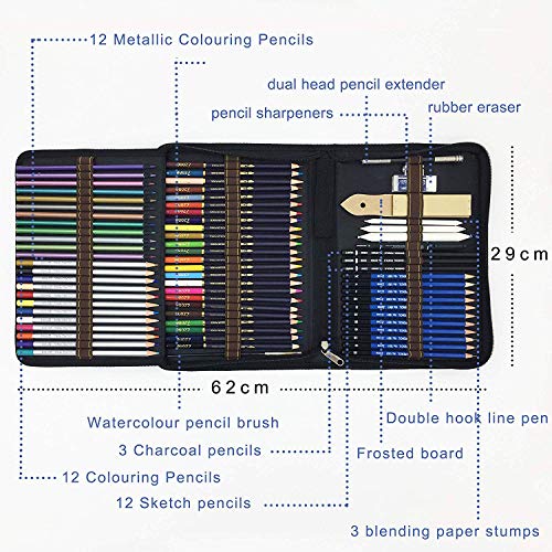ZZWOND Drawing Pencils For Artists,72 Piece Kit Sketch Pencils and...