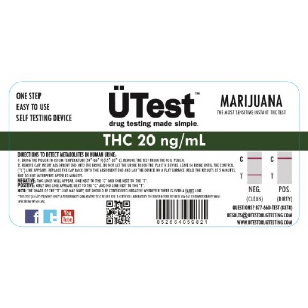 UTest THC 20 ng/mL Marijuana Home Drug Test Strips - Easy-to-use, ...