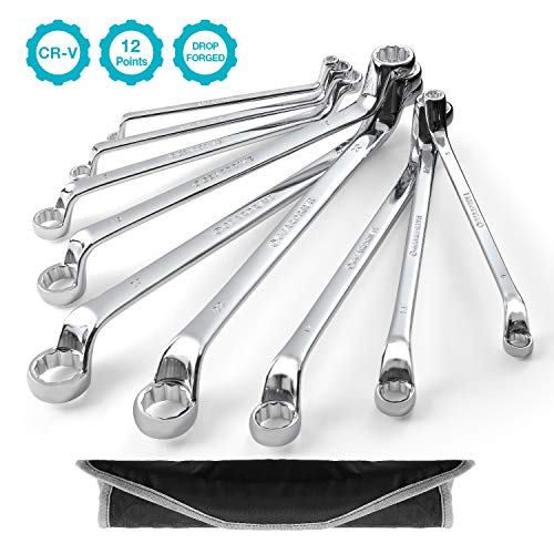 GEARDRIVE Offset Box Wrench Set,9-Piece,Metric,Chrome Vanadium Steel Construction with Pouch 